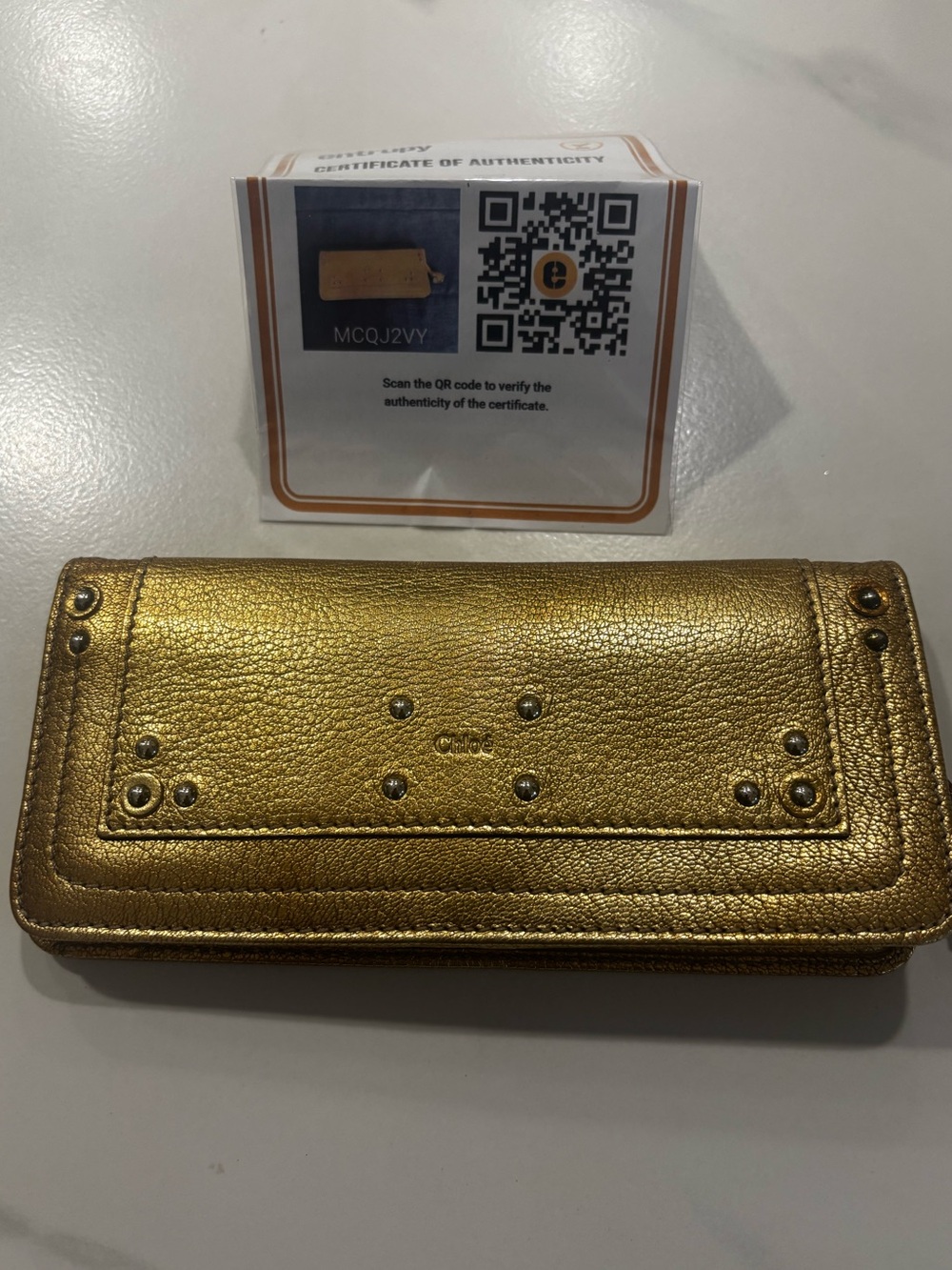 Chloé Metallic Gold Leather Wallet